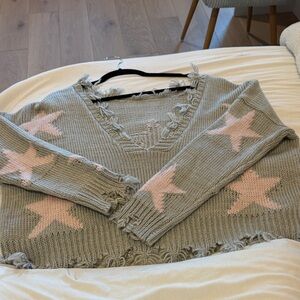 Gray and Pink Star Sweater